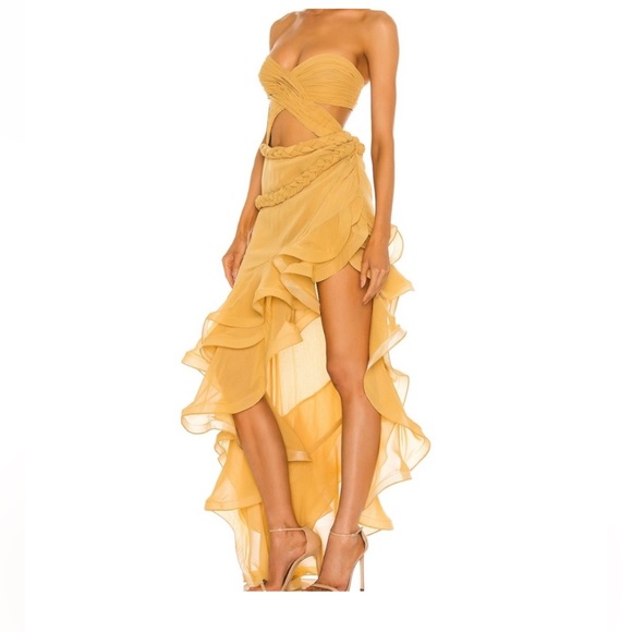 Bronx and Banco Dresses & Skirts - Bronx and Banco Mustard Yellow Asymmetric Ruffle Strapless Dress